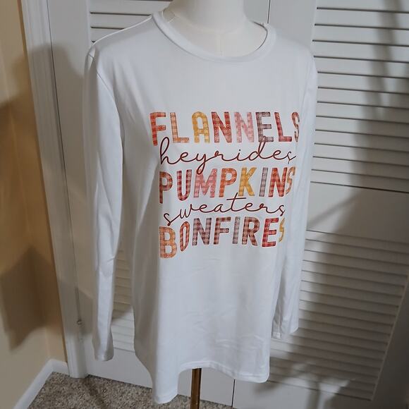 Shein Women's Medium Cream Long-Sleeved Fall-Themed Teeshirt Top - Picture 3 of 12